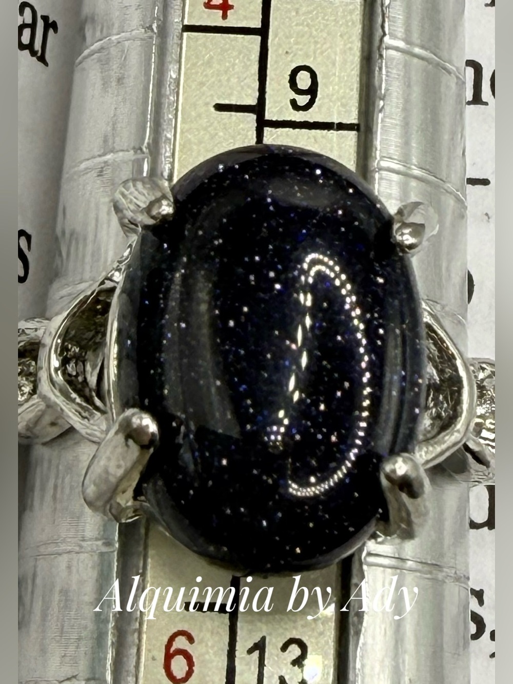 Silver Ring with Sparkling Midnight Blue Stone SANDSTONE